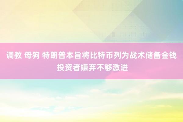 调教 母狗 特朗普本旨将比特币列为战术储备金钱 投资者嫌弃不够激进
