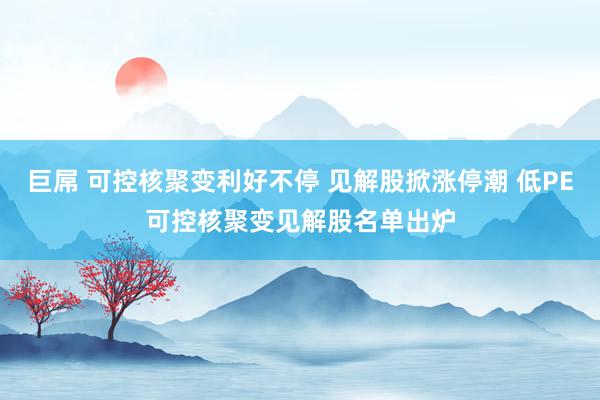 巨屌 可控核聚变利好不停 见解股掀涨停潮 低PE可控核聚变见解股名单出炉